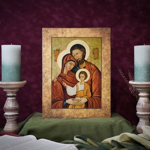Icon HOLY FAMILY Hand made Ikonen Icoon  Ikone handmade icon, perfect present, religious picture, beautiful icon, religious icon