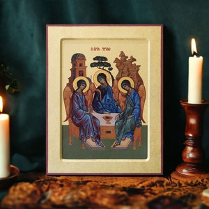 Icon HOLY TRINITY Hand made Ikonen Icoon  perfect present, religious picture, wedding gift, baptism gift, Communion gift