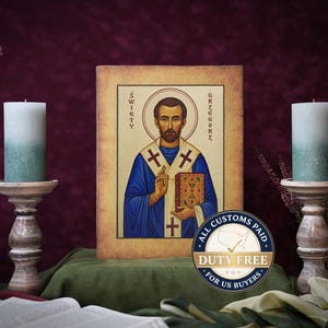 Icon SAINT GREGORY Hand made, perfect present, religious picture, beautiful icon, religious icon, Baptism gift, Communion gift, Patron