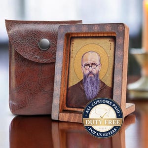Icon travel Saint MAXIMILIAN MARIA KOLBE Hand made perfect present, religious picture, religious icon,  Baptism gift, Communion gift, Patron