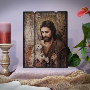 Icon Jesus Christ Good Shephert made Ikonen Icoon Ikone perfect present, religious picture, wedding gift, baptism gift, First Communion gift