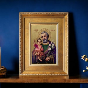 Painting Saint Joseph made Image Bild handmade icon, perfect present, religious picture, beautiful icon, religious icon