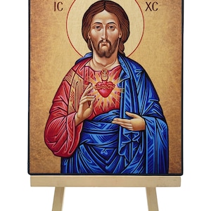 Icon Heart of Jesus Hand made Ikonen Icoon Ikone Patron handmade icon, perfect present, religious picture, beautiful icon, religious icon image 2