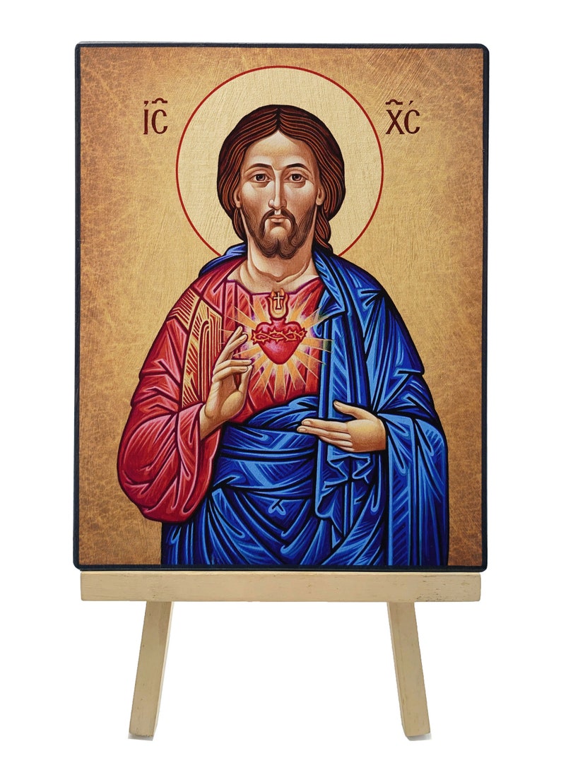 Icon Heart of Jesus Hand made Ikonen Icoon Ikone Patron handmade icon, perfect present, religious picture, beautiful icon, religious icon image 2