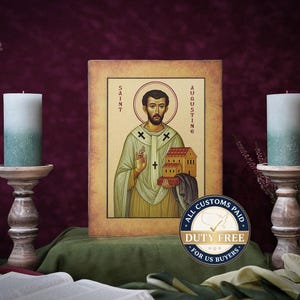 Icon SAINT AUGUSTINE Hand made, perfect present, religious picture, beautiful icon, religious icon, Confirmation, Communion gift, Patron