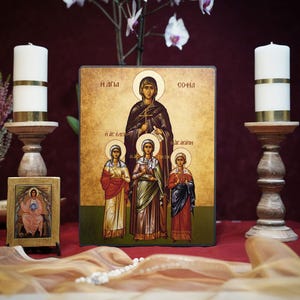 Icon Saint Sophia Hand made Ikonen Icoon  Ikone Patron perfect present, religious picture, wedding gift, baptism gift, Communion gift