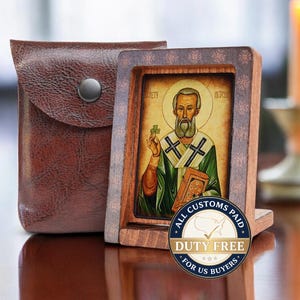 Icon travel SAINT PATRICK Hand made perfect present, religious picture, beautiful icon, religious icon,  Baptism gift, Communion gift Patron