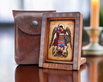 Icon travel ARCHANGEL MICHAL Hand made perfect present, religious picture, beautiful icon, religious icon, Baptism gift