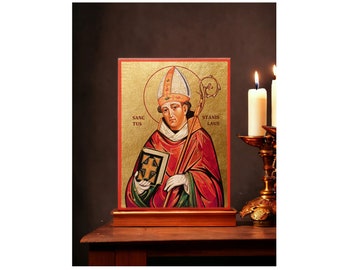 Icon Saint Stanislaus 6 x 8&quot; / 15 x 20 cm handmade icon, perfect present, religious picture, beautiful icon, religious icon