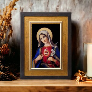 Painting The heart of Mary Hand made Image Bild perfect present, religious picture, wedding gift, baptism gift, First Communion gift
