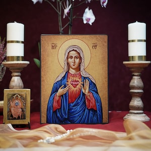 Icon The heart of Mary Hand made Ikonen Icoon  Ikone Patron handmade icon, perfect present, religious picture, beautiful icon religious icon
