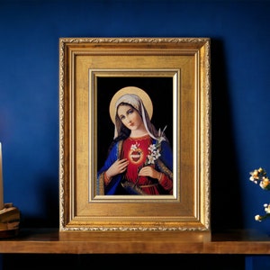 Painting heart of Mary made Image Bild handmade icon, perfect present, religious picture, beautiful icon, religious icon