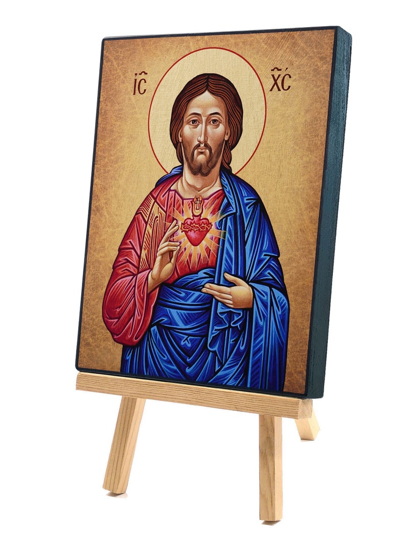 Icon Heart of Jesus Hand made Ikonen Icoon Ikone Patron handmade icon, perfect present, religious picture, beautiful icon, religious icon image 3