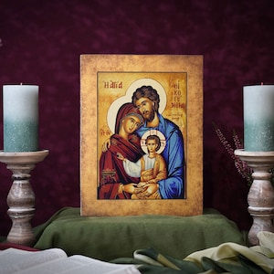 Icon HOLY FAMILY Hand made Ikonen Icoon  Ikone perfect present, religious picture, beautiful icon, religious icon, wedding gift