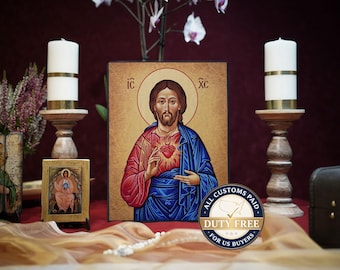 Icon Heart of Jesus Hand made Ikonen Icoon  Ikone Patron handmade icon, perfect present, religious picture, beautiful icon, religious icon