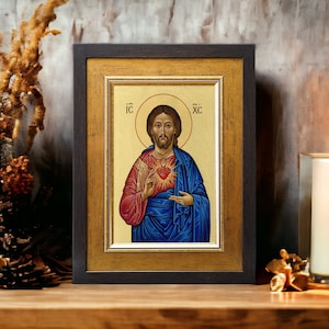 Tableau Cœur de Jésus fait main Image Bild icône faite main, cadeau parfait, image religieuse, belle icône, icône religieuse
