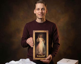 JESUS KRISTUS BARMHÄRDIG Dopgåva Ikon, Gudomlig Barmhärtighet, Dopgåvor, Gudmorsgåva, Dopgåva, Nyfödd Pojke Gåva