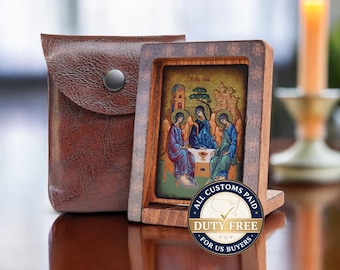 Icon travel HOLY TRINITY Hand made Ikonen Icoon  Ikone perfect present, religious picture, wedding gift, baptism gift, First Communion gift