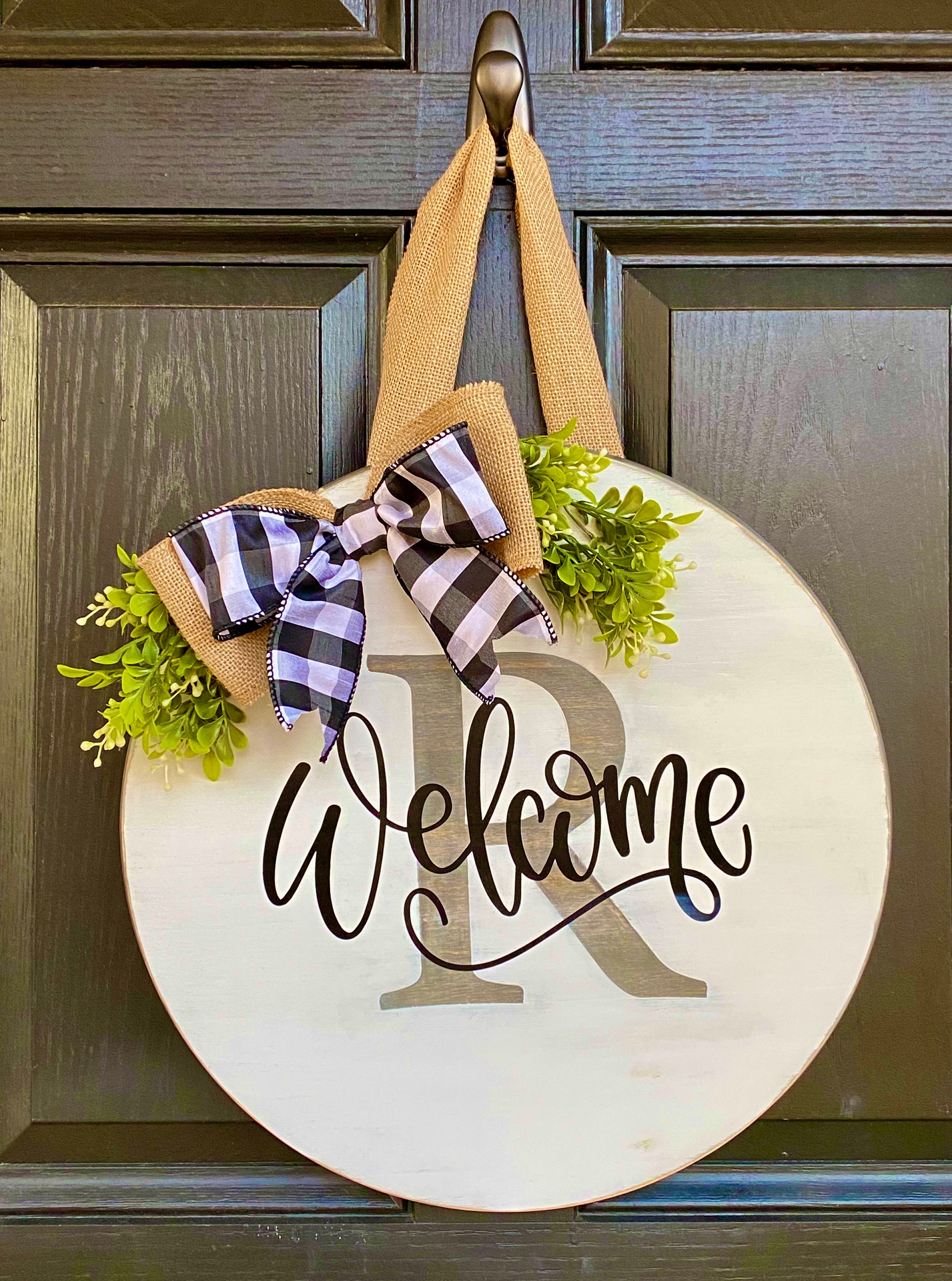 Personalized Door Hanger Round Wood Sign Etsy