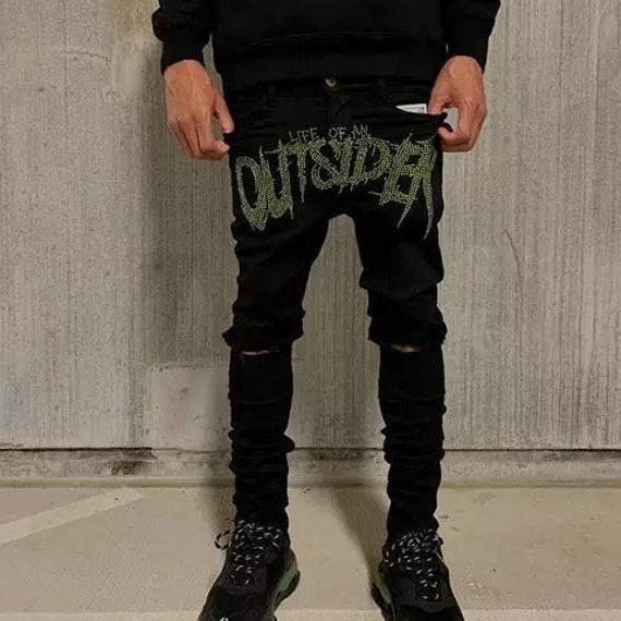 Jeans skinny strappati con diams colorati da uomo PROMO | Etsy Italia