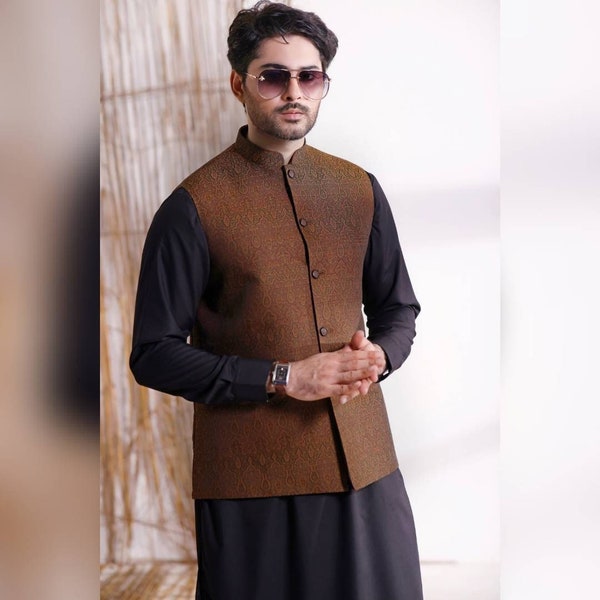 Men's Formal Waistcoat on Jamawar Fabric | Handmade Pakistani Indian Mens Formal  Waistcoat | Mens Wedding Waistcoat | mens mehndi waistcoat