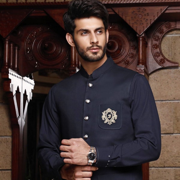 Mens Waistcoat for Shalwar Kameez | kurta Payjama | Handmade Waistcoat for men | Men's wear | Eid | Weddings | Slim Regular Fit | Navy Blue