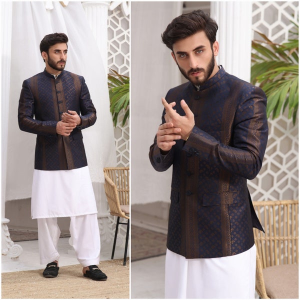 Mens Designer Prince Coat on Atlas Jamawar Fabric, Men Prince Coat, Men Wedding Collection, Hand Made Prince Coat, Men Shalwar kameez Wear