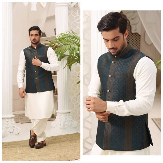 Gilet Jamawar formel pour homme gilet pour homme gilet de mariage pour homme gilet pour homme pakistanais tenue de mariage desi pour homme kurta pour homme Etsy France