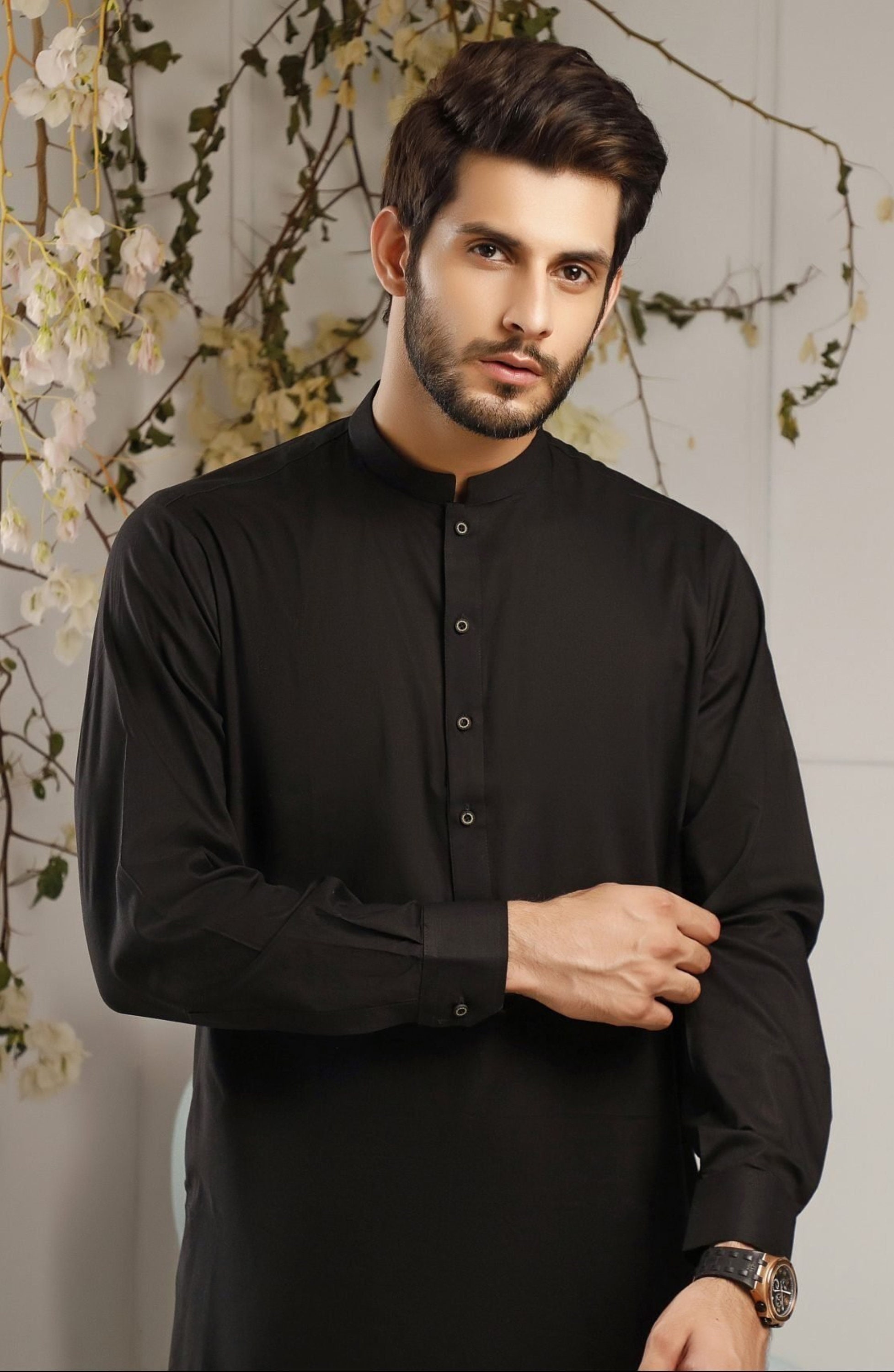 ajrak on black shalwar kameez