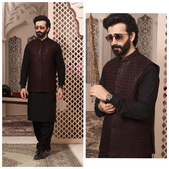 Mens Formal Waistcoat With Computer Embroidery Pakistani Mens