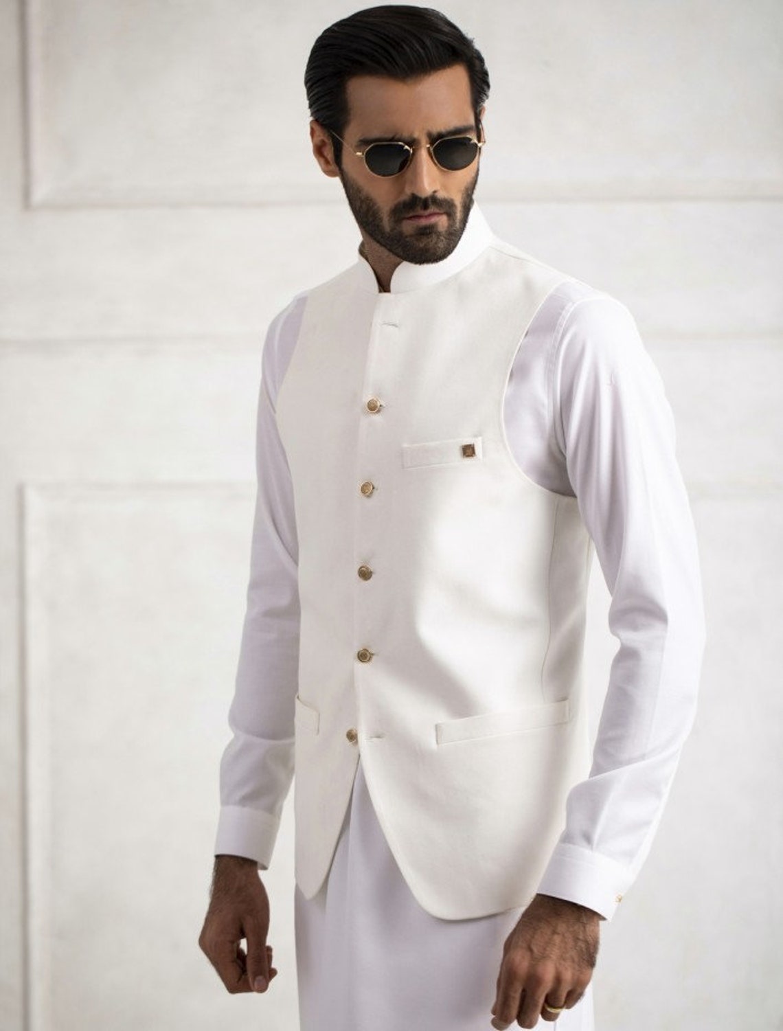 Offwhite Classic Mens Waistcoat Handmade Pakistani Mens Etsy