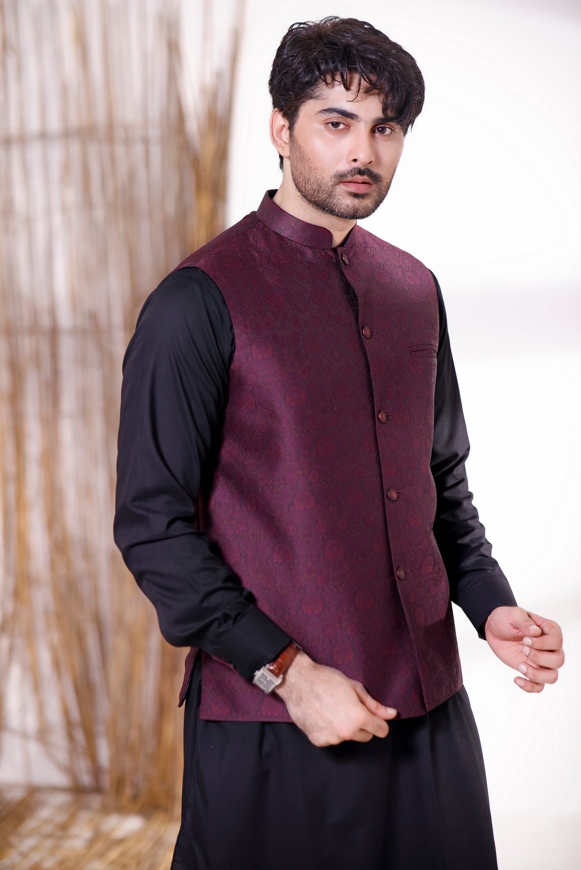 grey waistcoat with shalwar kameez