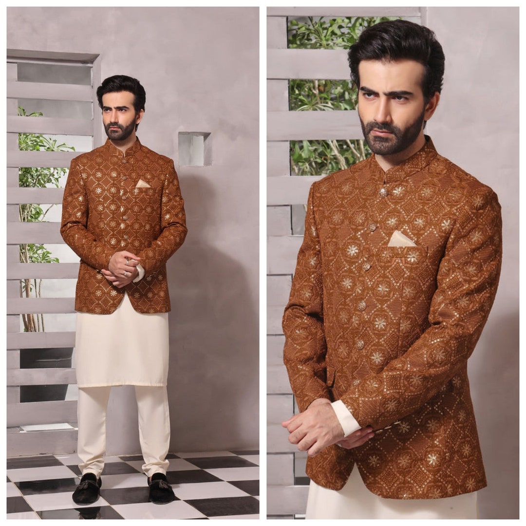 Mens Formal Prince Coat With Boski Kurta Pyjama Designer Outfit