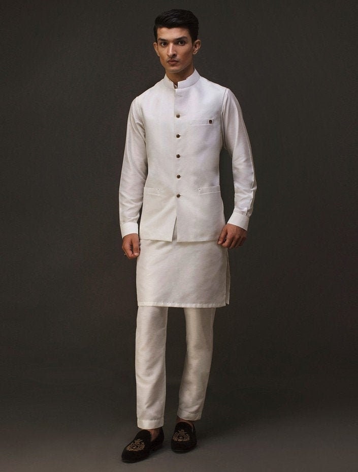 Waistcoat on off white kurta sale