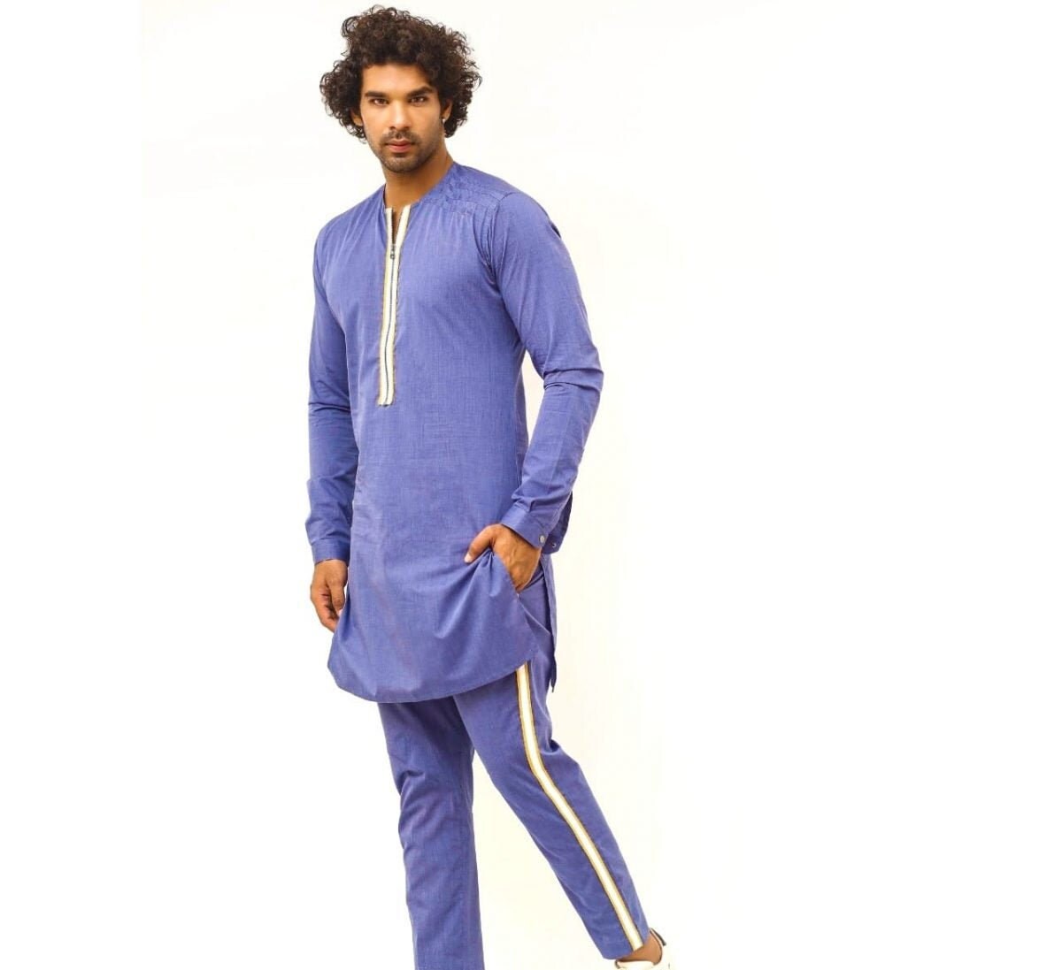 Handmade Mens Denim Blue Kurta and trouser Mens kurta pajama Etsy