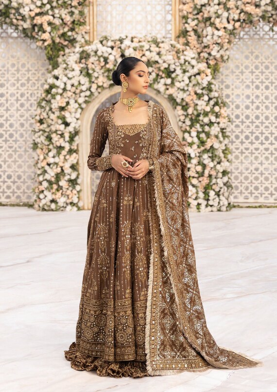 Pakistani Indian Bridal Gown Dress | Custom Stitched Woman Bridal Dress,  Pakistani Wedding Dress, Indian Flared Long Gown Kurti With Dupatta - Etsy