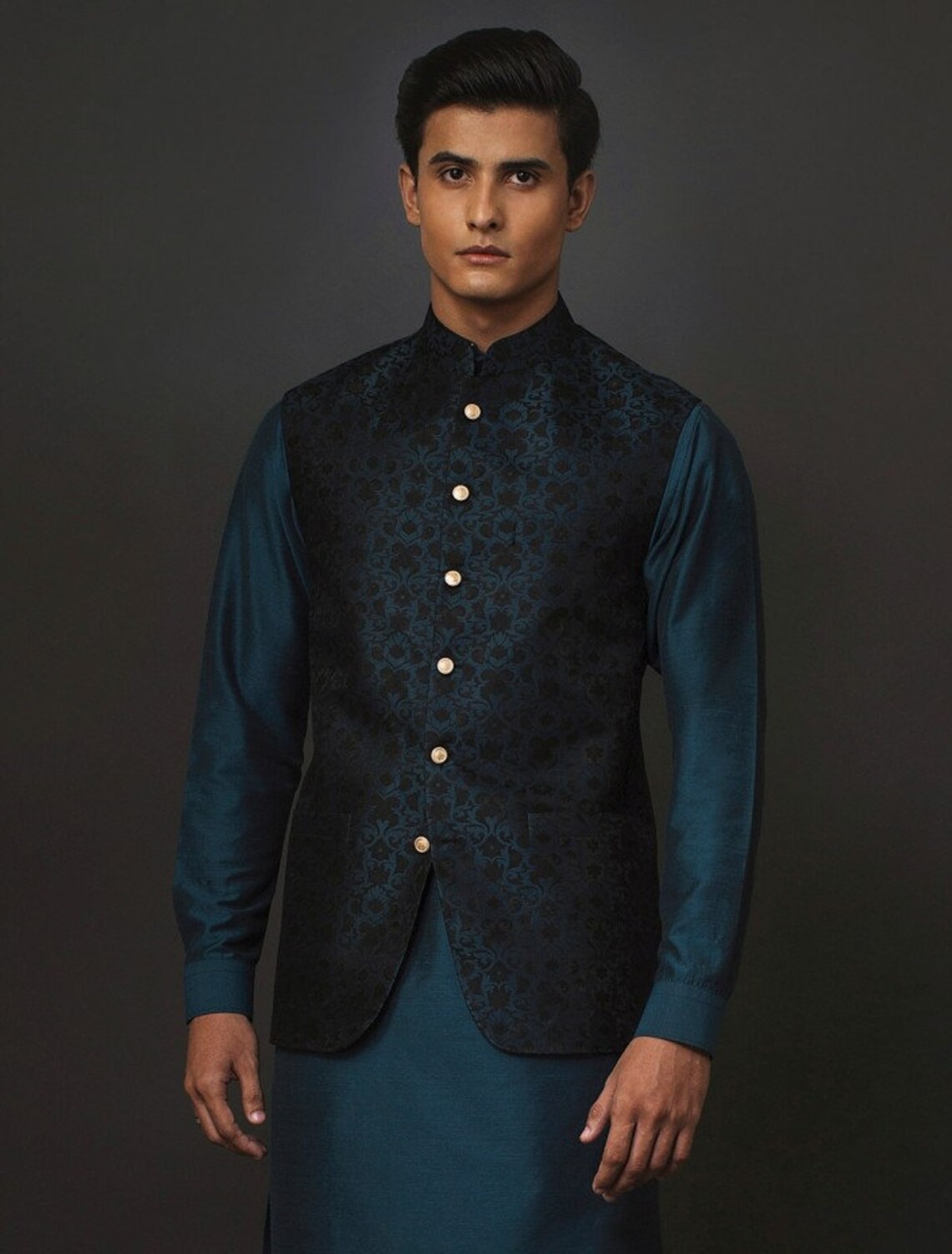 Mens Shalwar Kameez with Turquoise black jamawar waistcoat Etsy Mens Shalwar Kameez with Turquoise black jamawar waistcoat Etsy