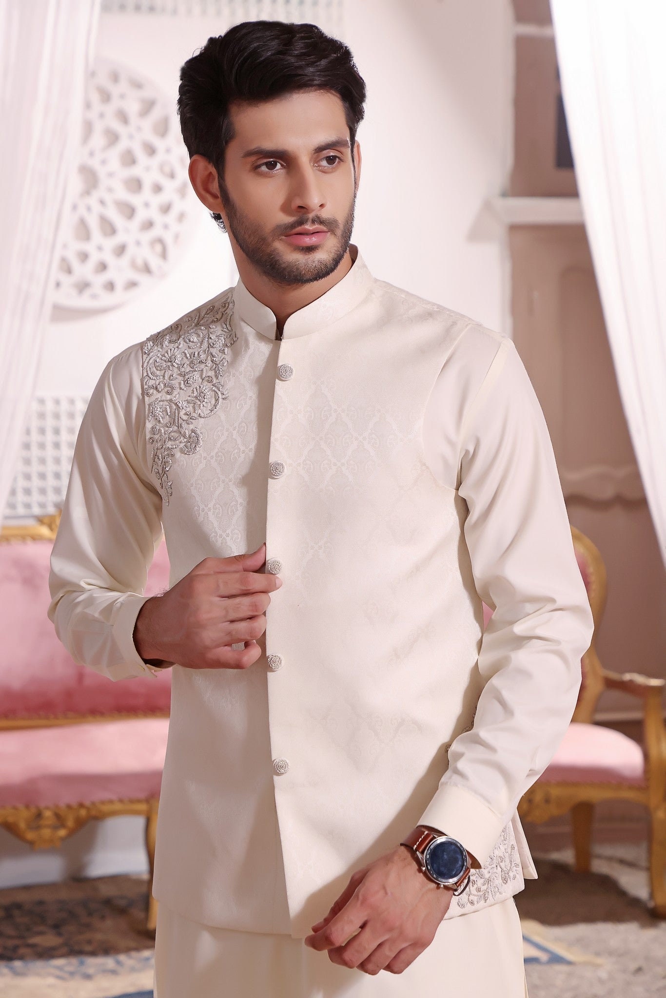 Mens Formal Jamawar Waistcoat With Matching Blended Kameez Etsy