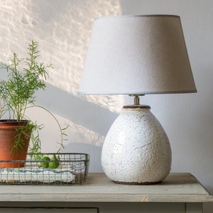 Stoneware Lamp Prima With Cream Shade | Neutral Lamp | Stone Lamp | Simple Lamp | Rustic Lamp | Chic Lamp Size L32cm x W32cm x H45.5cm