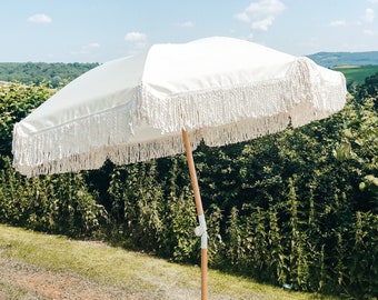 Boho Tassel Sun Parasol Umbrella | Cream | Antique white