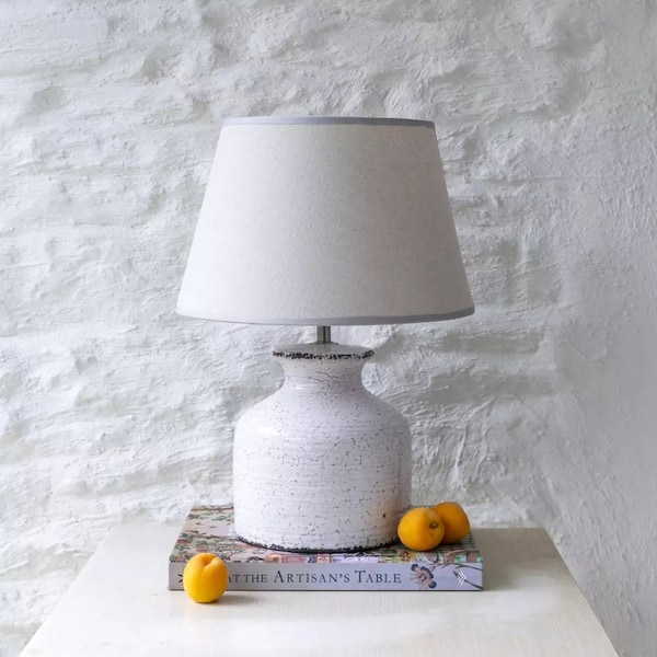 Ceramic Lamp With Cream Shade | Neutral Lamp | Stone Lamp | Simple Lamp | Rustic Lamp | Chic Lamp