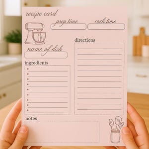 Cartão de receita rosa, livro de receitas, livro de receitas