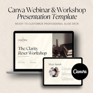 Webinar-Präsentationsvorlage für Coaches, bearbeitbare Canva-Folien, Folien für Online-Kurse und Workshops, Coaching-Programm Beige