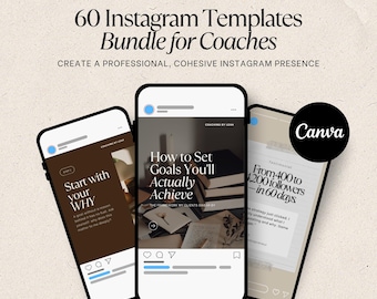 Pacote de modelos do Instagram para coaches: 60 modelos do Canva para feed, stories e carrosséis (bege)