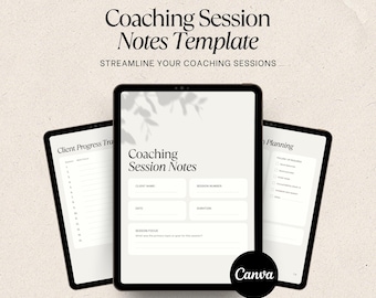 Pacote de Modelos para Anotações de Sessões de Coaching, Rastreador de Progresso do Cliente, Anotações da Chamada Inicial, Formulários de Coaching Editáveis no Canva, Caderno de Exercícios para Coaches