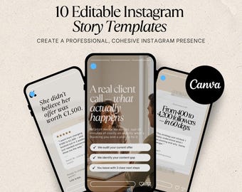 10 modelos de Stories do Instagram para coaches: Pacote de Stories do Canva para converter seguidores em clientes; Stories de marketing e vendas no Instagram.