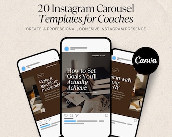 20 modelos de carrossel do Instagram para coaches, 119 slides, Canva, bege, minimalista