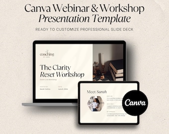 Modelo de apresentação para webinars e workshops do Canva para coaches - Slide Deck bege minimalista