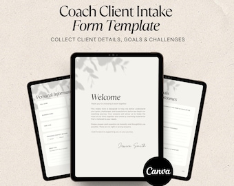 Modelo de Formulário de Admissão de Clientes de Coaching no Canva | Questionário de Boas-Vindas para Coaching | Formulários para Coach de Vida | Pacote de Integração de Clientes