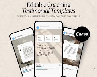 Modelos de depoimentos de coaching no Canva | Posts de prova social de clientes | Modelo de antes e depois | Modelo de estudo de caso para coaches